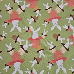 Cute Bunny Magic Hat Print Cotton Fabric - Green Background 9.00 Per Yard